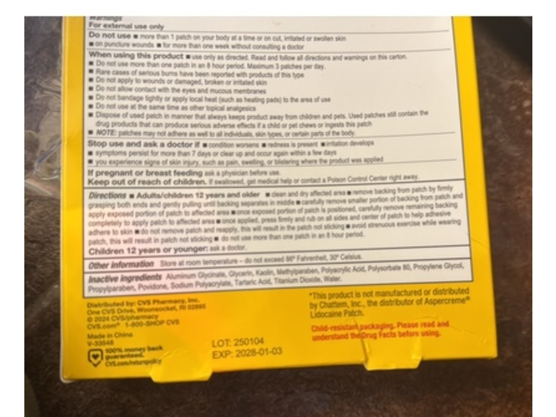 CVS Health Lidocaine Pain Relief Patch, 5 Count