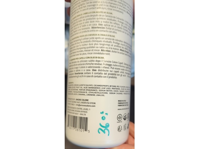 Amore Colore Color Balancing Shampoo, Olive Oil, 33.8 fl oz/1000 mL
