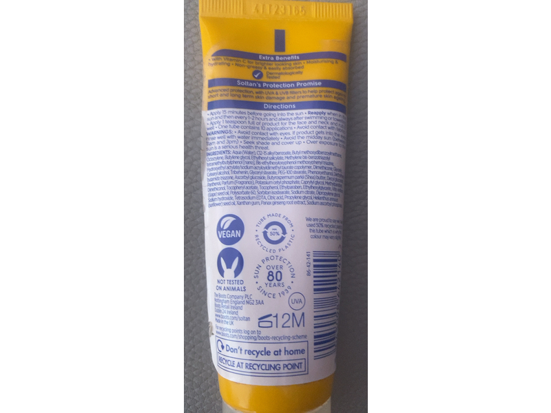 Boots Soltan Brightening Protect & Moisturise Facial Sun Care, SPF 50, 1.69 fl oz/50 mL