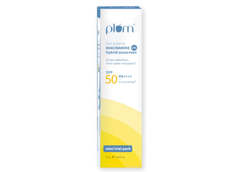 Plum Hybrid Sunscreen, Rice Water & Niacinamide 2%, SPF 50 PA++++, 0.53 oz/15 g