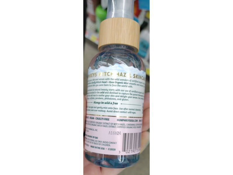 Humphrey's Witch Hazel Organic Mist, Soothe & Clarify With Rose, 3.3 fl oz/97 mL