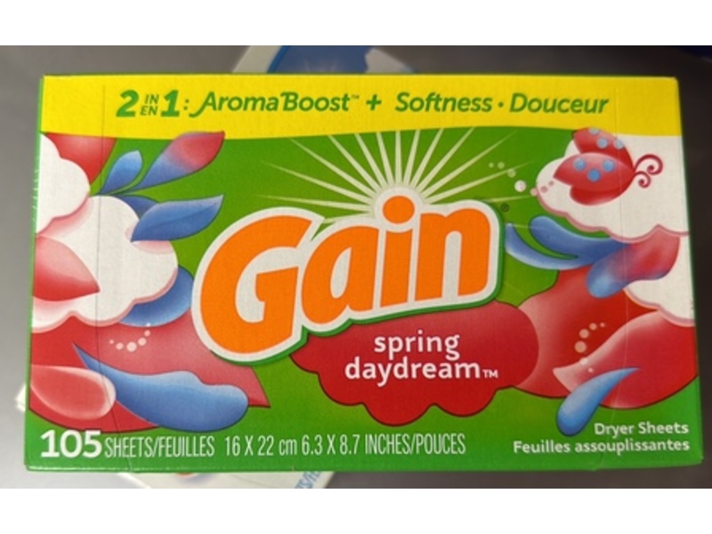 Gain Aroma 2 In1 Aroma Boost + Softness Dryer Sheets, Spring Daydream, 105 Count