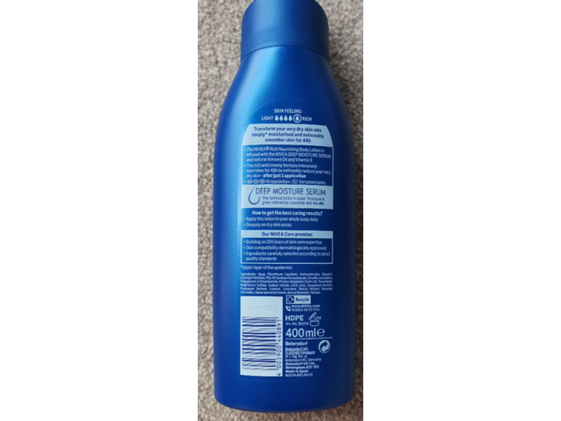 Nivea Rich Nourishing Body Lotion, Natural Almond Oil & Vitamin E, 400 mL