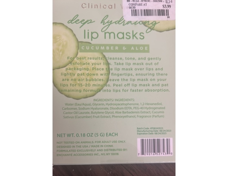 Clinical Works Deep Hydrating Lip Mask, Cucumber & Aloe, 0.18 fl oz/5 g, 6 Count
