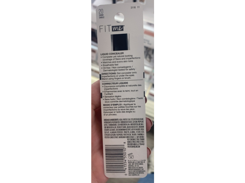 Maybelline Fit Me Concealer, 20 Sand, 0.23 fl oz/6.8 mL