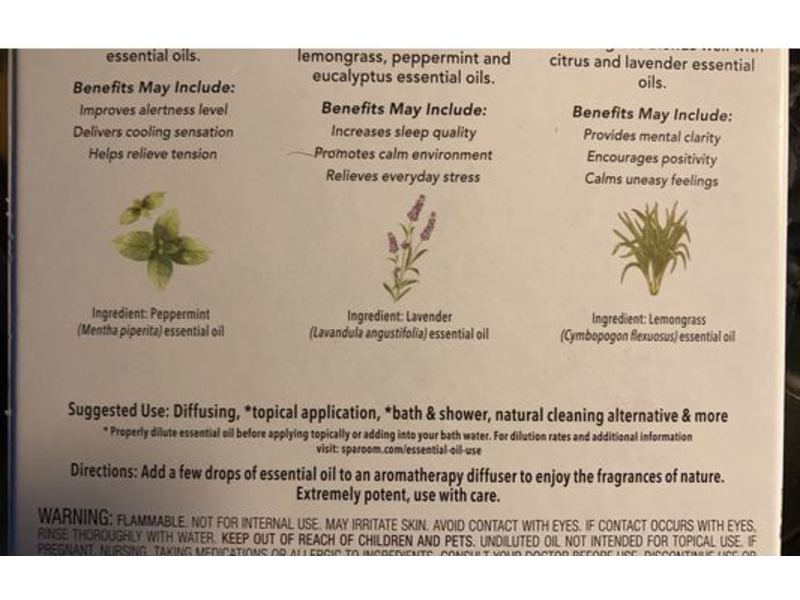 Sparoom Everyday Sensory Set, Lemon Grass, Lavender, Peppermint, 0.33 fl oz/10 mL