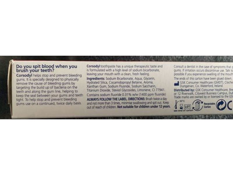 Corsodyl Daily Fluoride Whitening Toothpaste, 75 g