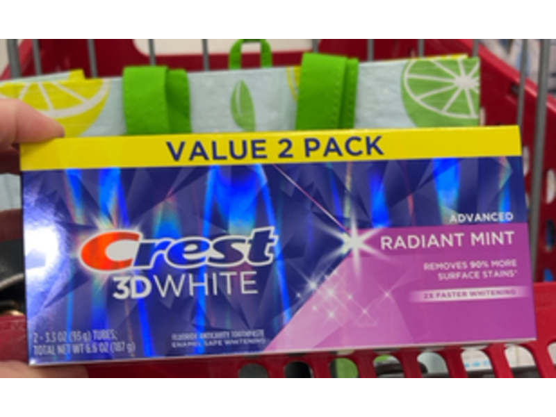 Crest 3D White Toothpaste, Advanced Radiant Mint, 3.3 oz/93 g, Pack Of 2