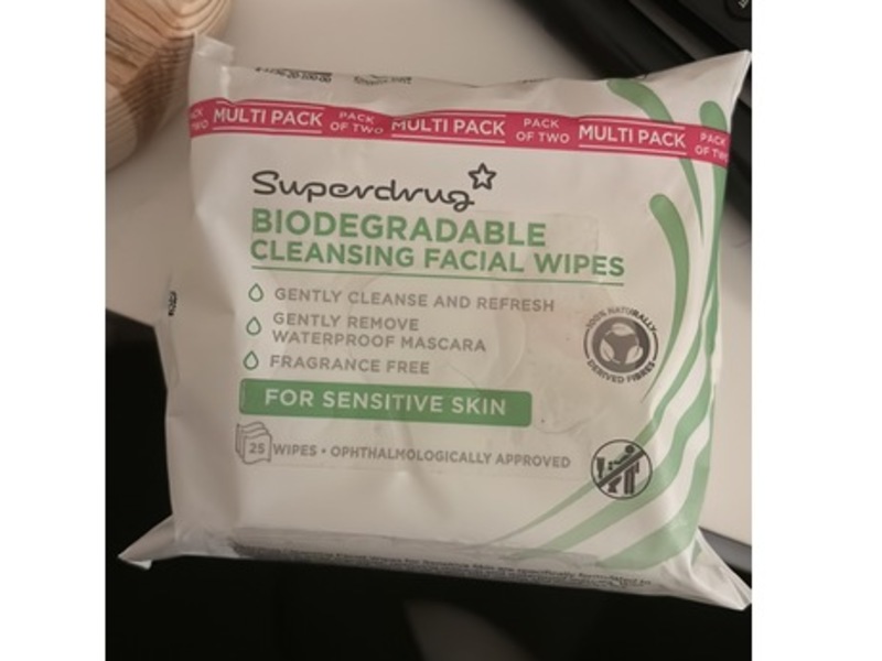 Superdrug Biodegradable Cleansing Facial Wipes, Sensitive Skin, 25 Count, Pack Of 2