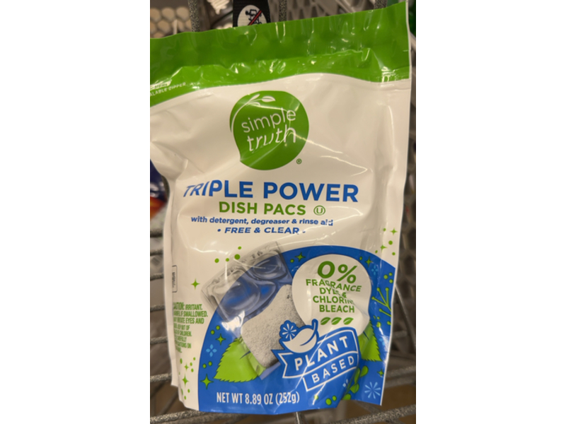 Simple Truth Triple Power Dish Pacs, Free & Clear, 8.89 oz/252 g