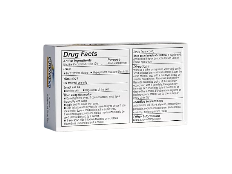 CuticareMD 10% Sulfur Bar Soap, Fragrance Free, 4 oz/113 g