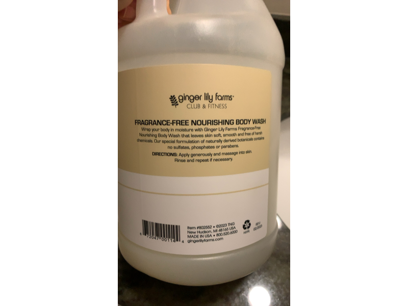 Ginger Lily Farms Club & Fitness Nourishing Body Wash, Fragrance-Free, 128 fl oz/3.78 L