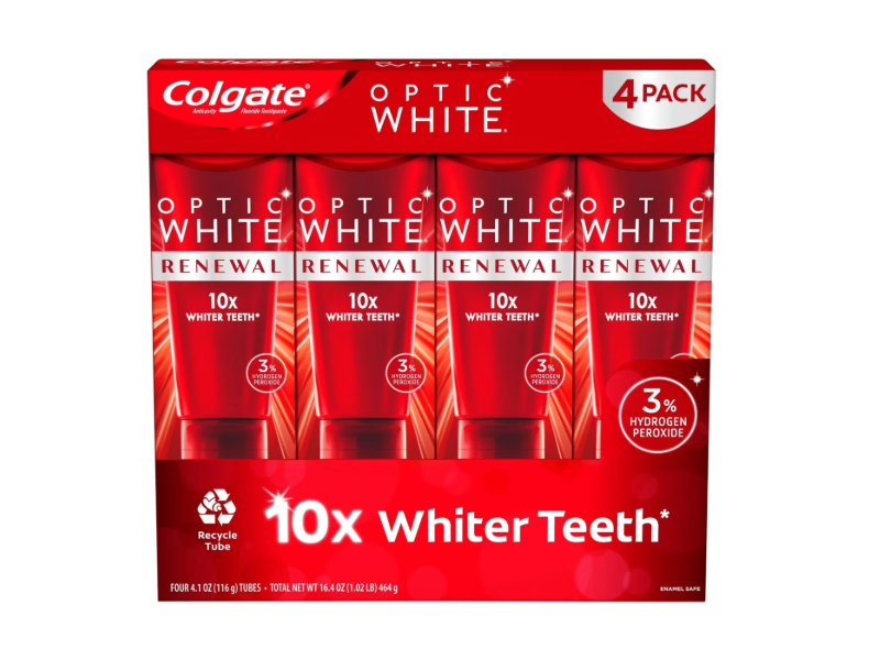 Colgate Optic White Renewal Whitening Toothpaste, 4.1 oz/116 g, Pack of 4