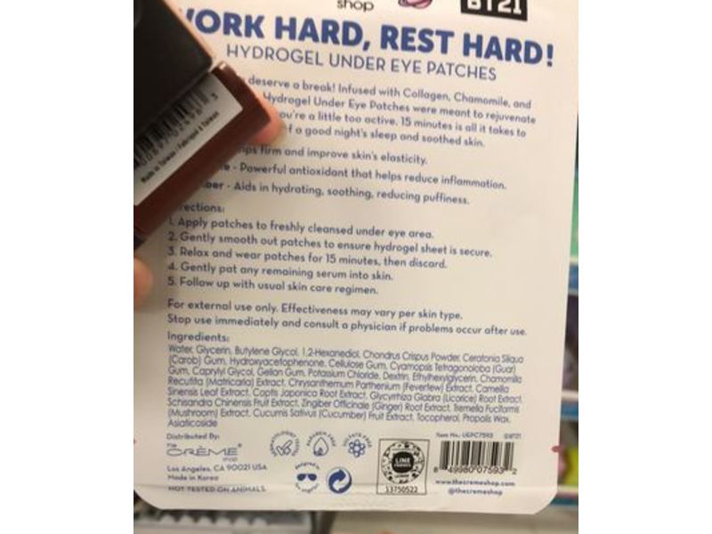 The Creme Shop Hydrogel Under Eye Patches, Work Hard, Rest Hard!, Bt21, 0.14 oz/4 g