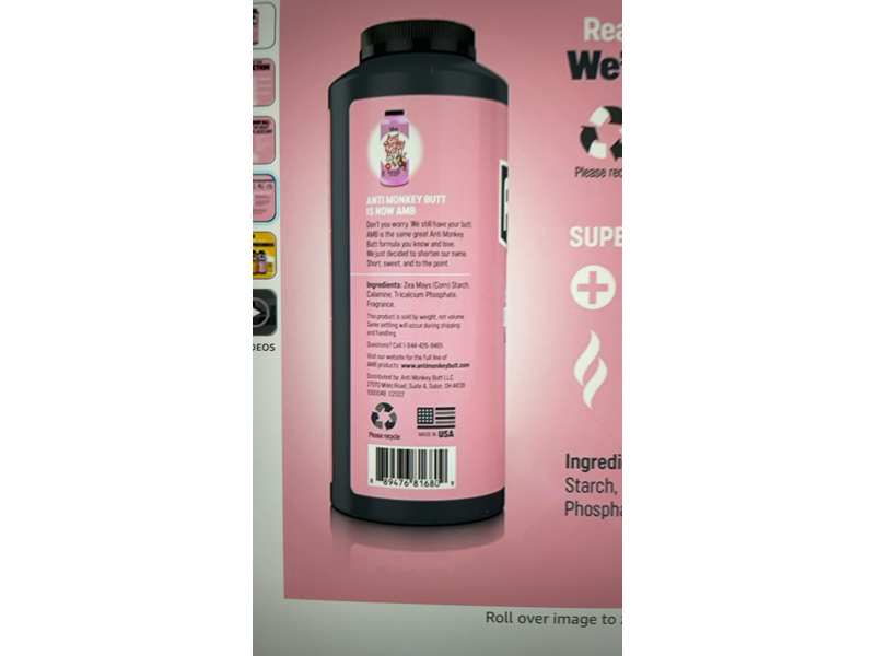 Anti Monkey Butt Lady's Body Powder, Calamine, 8 oz/227 g