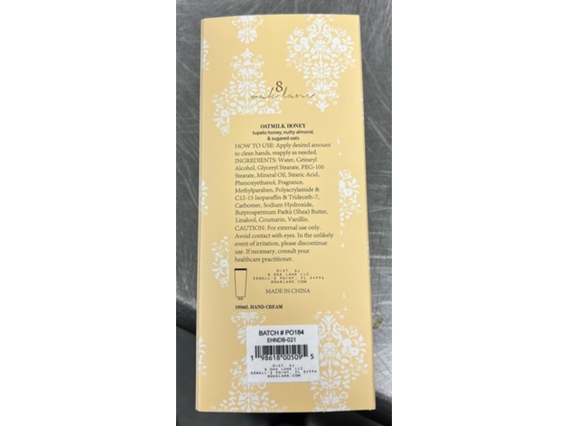 8 Oak Lane Hand Cream, Oatmilk Honey, 3.4 fl oz/100 mL