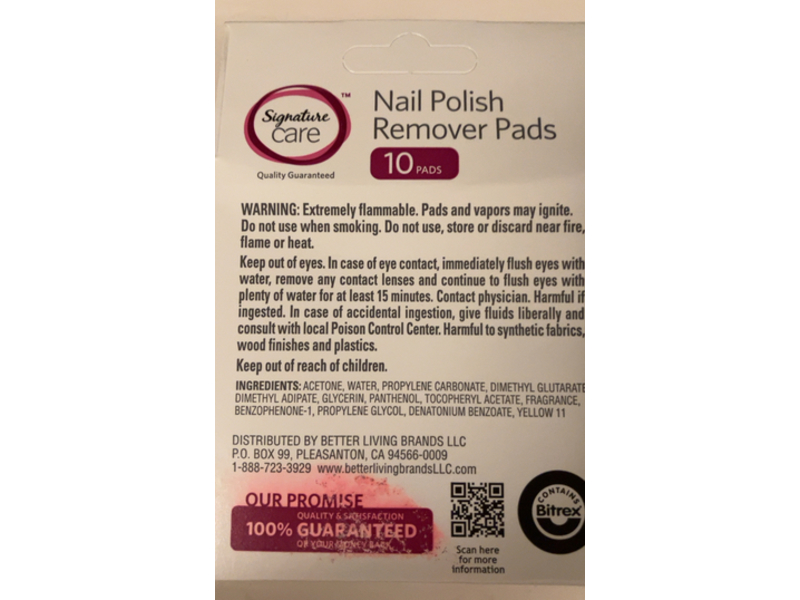 Signature Care Nail Polish Remover Pads, Vitamin E & Panthenol, 10 Count