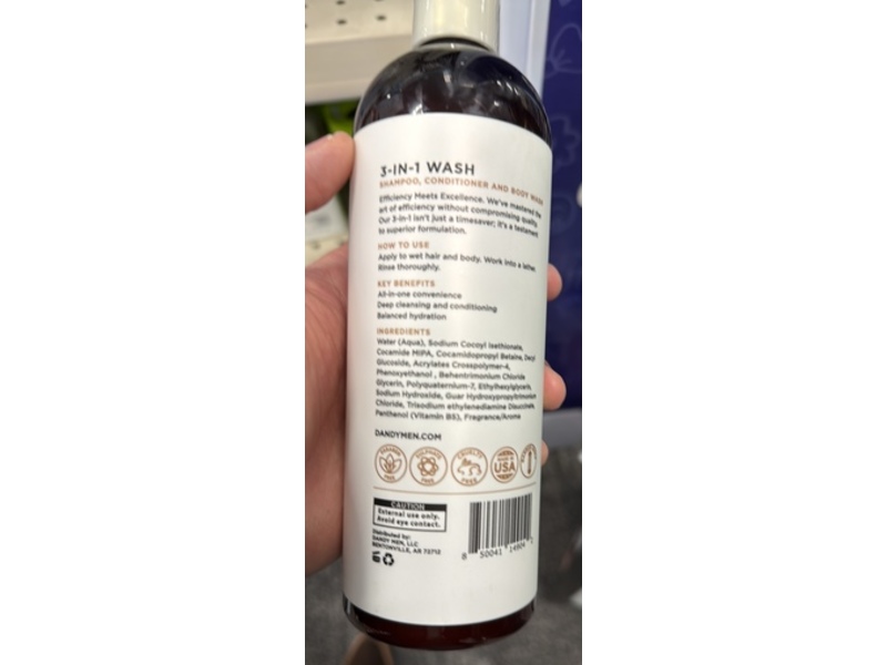 Dandymen Men 3-in-1 Wash, Tobacco Vanilla, 16 fl oz/475 mL