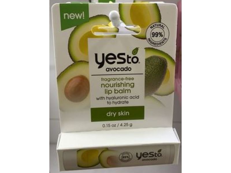 Yes To Avocado Nourishing Lip Balm, Fragrance-Free, Dry Skin, 0.15 oz/4.25 g, Pack Of 3