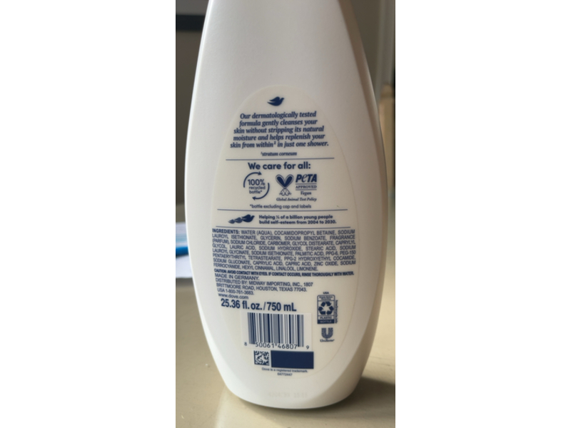 Dove Hydrate Body Wash, 25.36 fl oz/750 mL, Pack Of 4