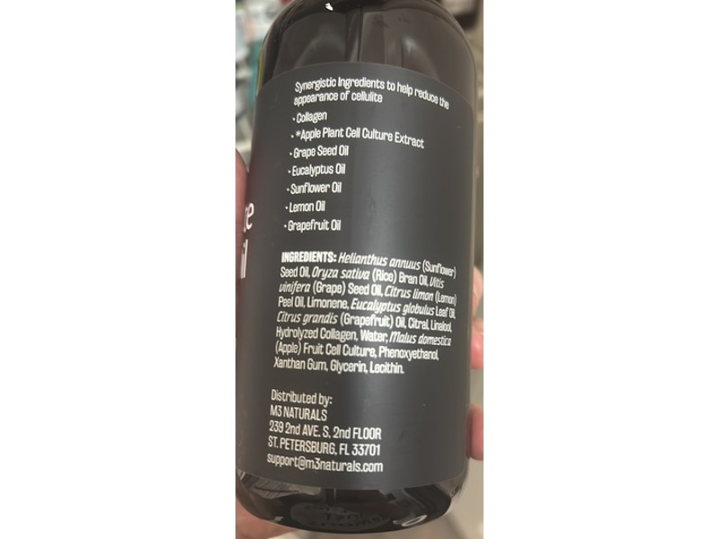 M3 Naturals Anti-Cellulite Massage Oil, Collagen + Stem Cell Infused, 16 fl oz/473 mL