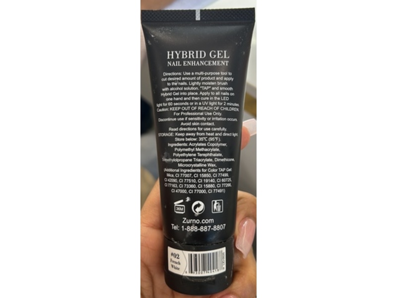 Zurno Tap Hybrid Nail Enhancement Gel, 02 French White, 60 mL