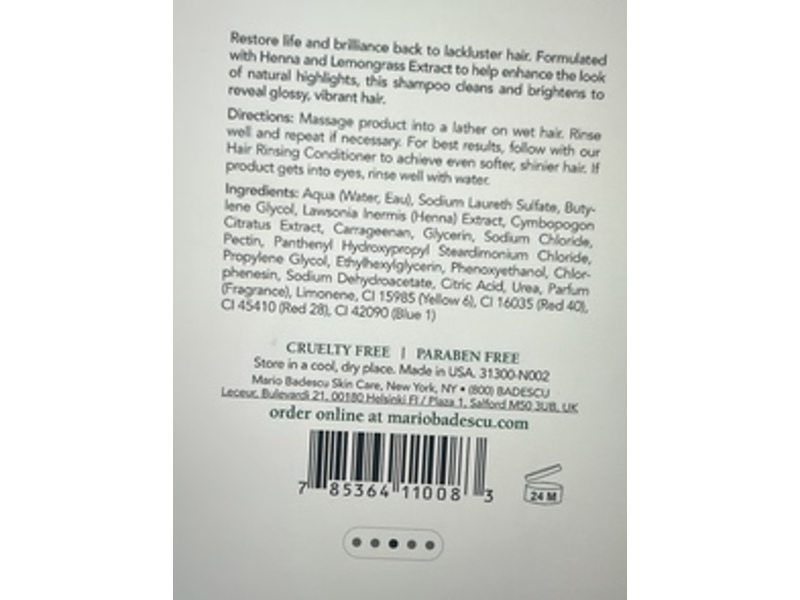 Mario Badescu Henna & Seamollient Shampoo, 8 fl oz/236 mL