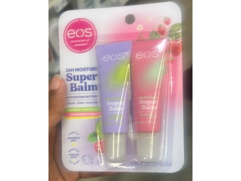 Eos 24H Moisture Super Balm Set, Raspberry Kiwi Splash & Strawberry Sorbet, 0.35 fl oz/10 mL, Pack Of 2
