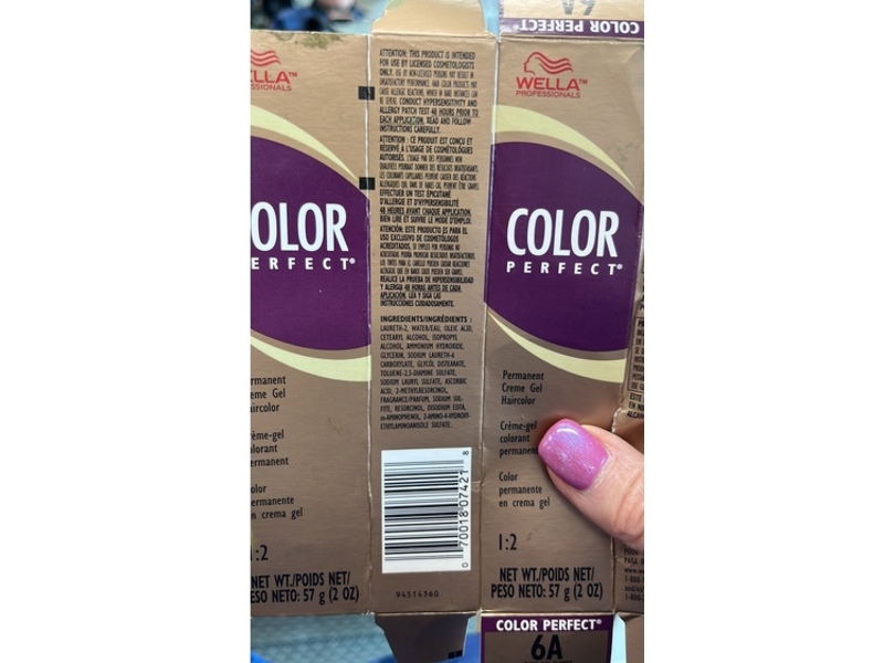 Wella Professional Permanent Cream Hair Color, 6A dark Ash Blonde, 2 fl oz/57 g