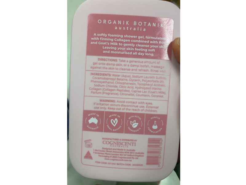 Organik Botanik Rose & Goa't Milk Shower Gel, 33.6 fl oz/1 L