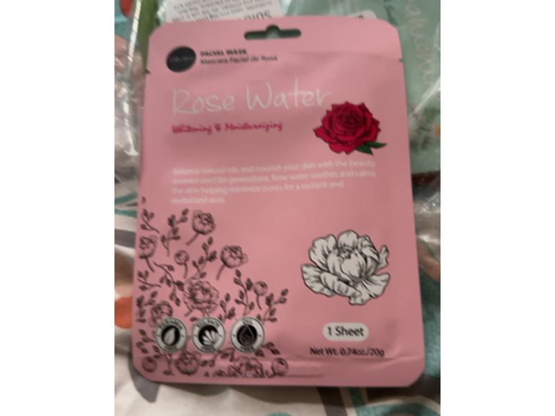 Celavi Whitening & Moisturizing Facial Mask, Rose Water, 0.74 oz/20 g, 1 Sheet, Pack of 24