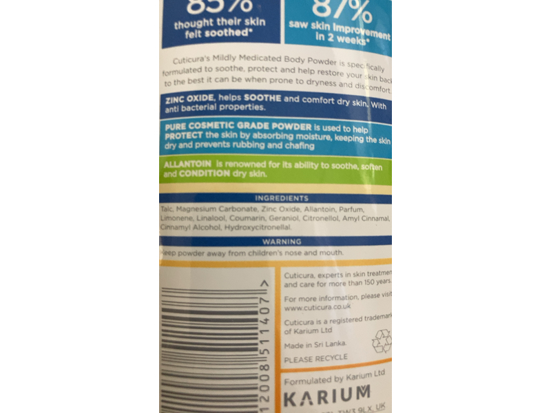Cuticura Mildly Medicated Body Powder, Allantoin, 150 g