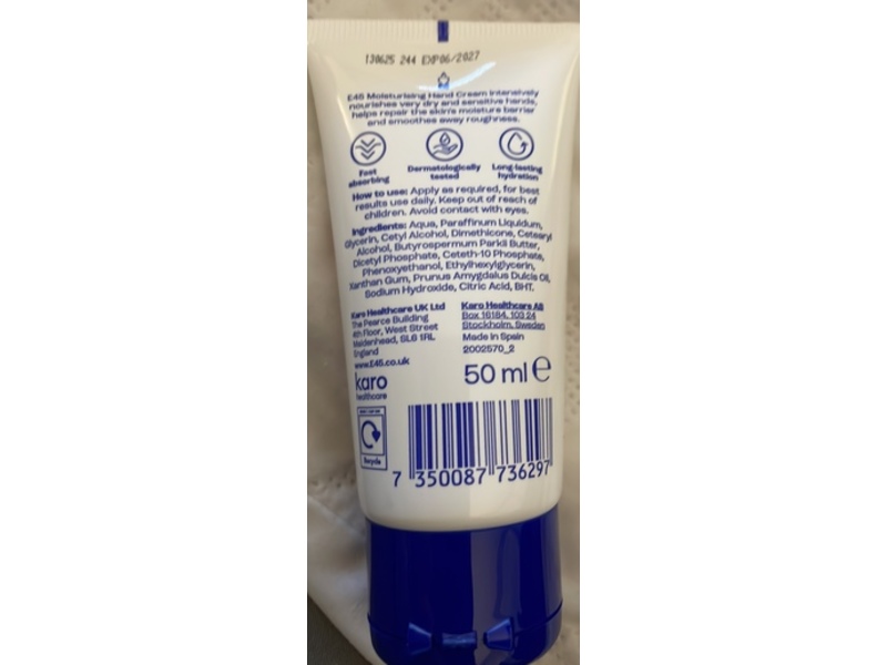 E45 Moisturising Hand Cream, 50 mL
