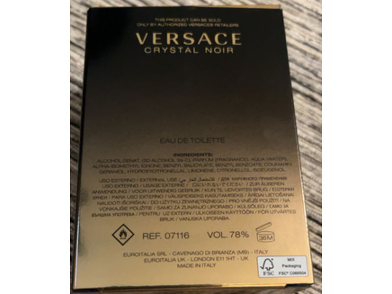 Versace Eau de Toilette Spray, Crystal Noir, 1 fl oz/30 mL