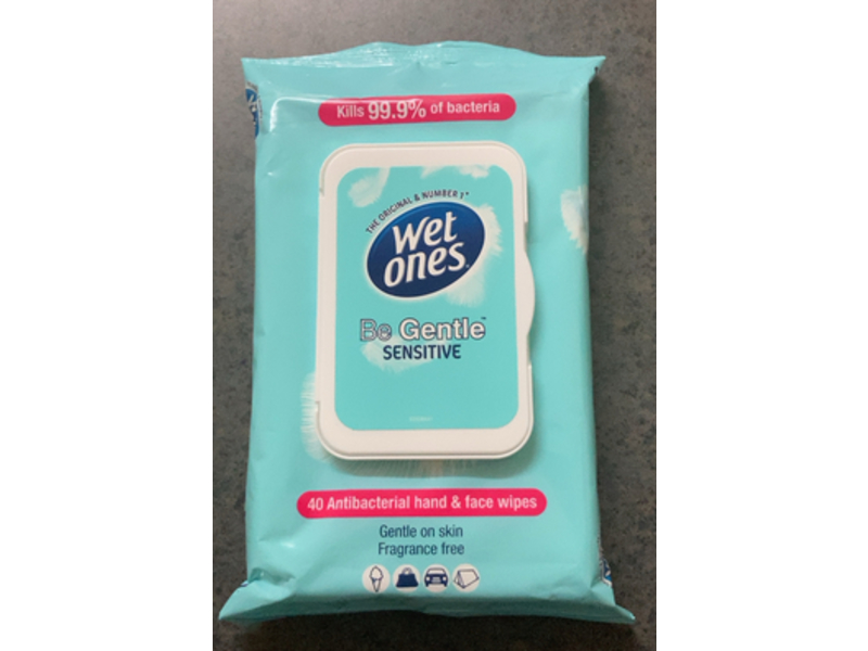 Wet Ones Be Gentle Sensitive Antibacterial Hand & Face Wipes, 40 Count