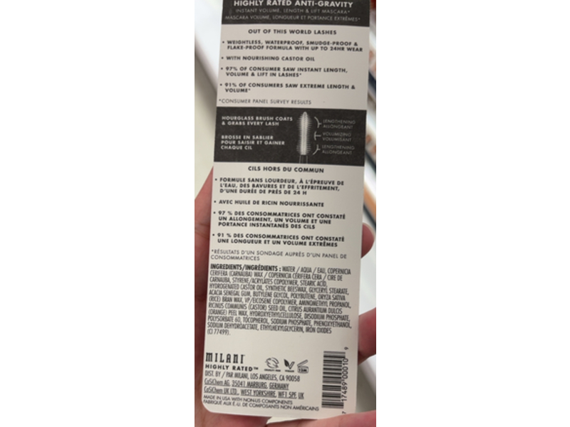 Milani Highly Rated Anti-Gravity Mascara, 120, 0.39 fl oz/11.5 mL