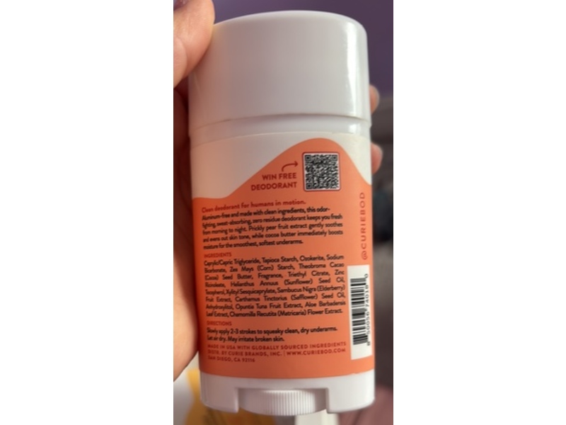 Curie Aluminum-free Clean Deodorant, Peach Soleil, 2 oz/56.7 g