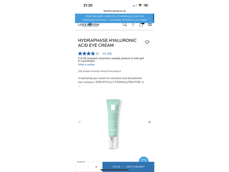 La Roche Posay Hydraphase Intense Eye Cream, 0.5 fl oz/14 g