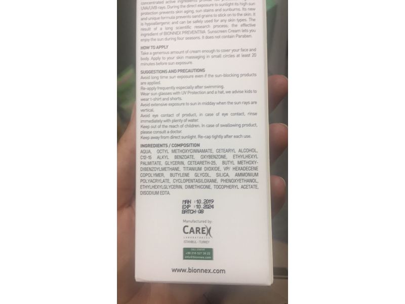 Bionnex Sunscreen Cream, Preventiva, SPF 50+, 50 ml