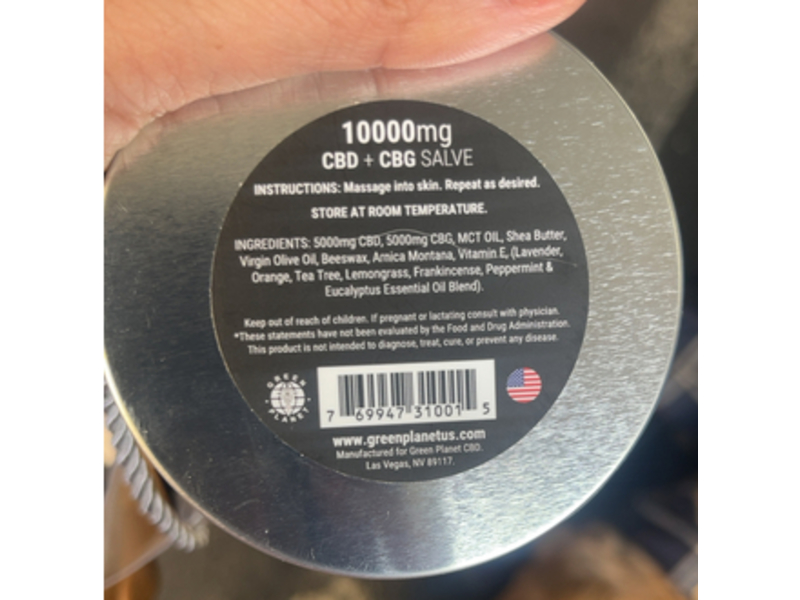Green Planet CBD + CBG 10,000Mg 50/50 Mix Pain Relief Salve, 4 oz/120 mL