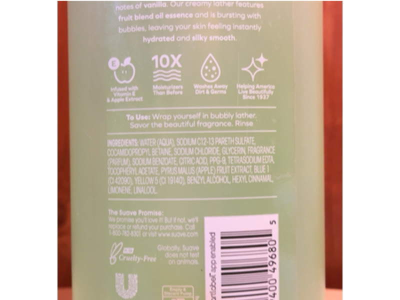 Suave Essentials Gentle Body Wash, Juicy Green Apple, 30 fl oz/887 mL