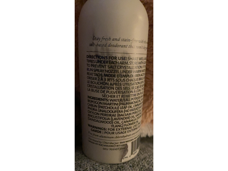 Saje Exotic Natural Deodorant Spray, Lavender, Sandalwood, 3.4 fl oz/100 mL