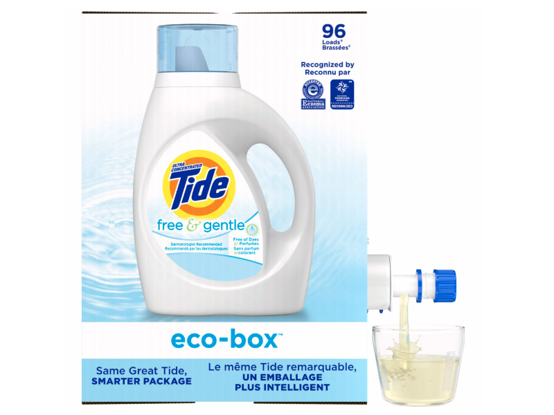 Tide Eco-Box Liquid Laundry Detergent, Free & Gentle, 96 Loads