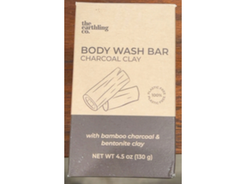 The Earthling Co. Charcoal Clay Body Wash Bar, Bamboo Charcoal & Bentonite Clay, 4.5 oz/130 g