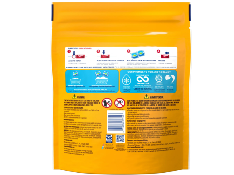 Arm & Hammer Deep Clean Stain Formula Laundry Detergent Power Paks, Sparkling Clean, 880 g, 44 Paks