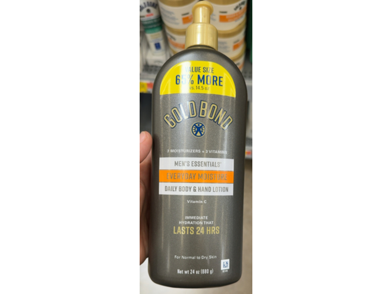 Gold Bond Men's Essentials Everyday Moisture Daily Body & Hand Lotion, Vitamin C, 24 oz/680 g
