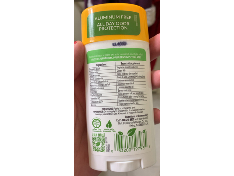 Arm & Hammer Essentials Natural Deodorant, Rosemary Lavender, 2.5 oz/71 g, Pack Of 3