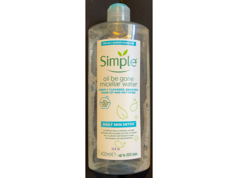 Simple Daily Skin Detox Oil Be Gone Micellar Water, 400 mL