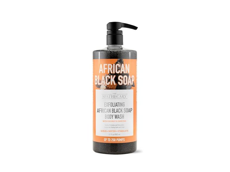 The Spathecary African Black Soap Exfoliating Body Wash, Coconut & Charcoal, 32 fl oz/950 mL