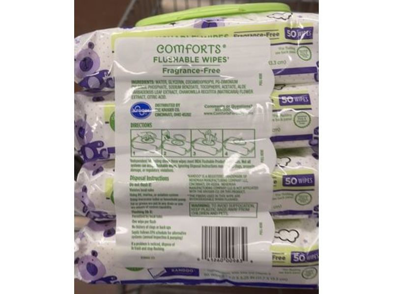 Comforts for Baby Flushable Wipes, Fragrance Free, 50 Count